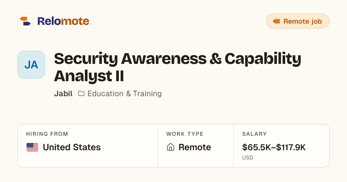 Security Awareness & Capability Analyst II at Jabil | Relomote