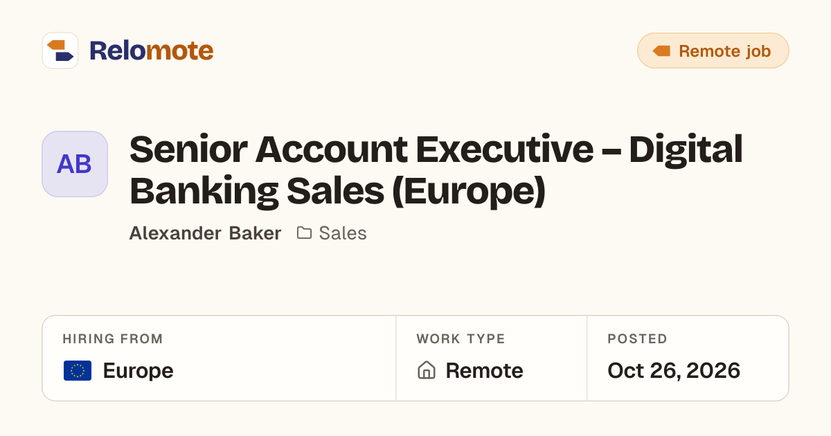 Senior Account Executive – Digital Banking Sales (Europe) at…