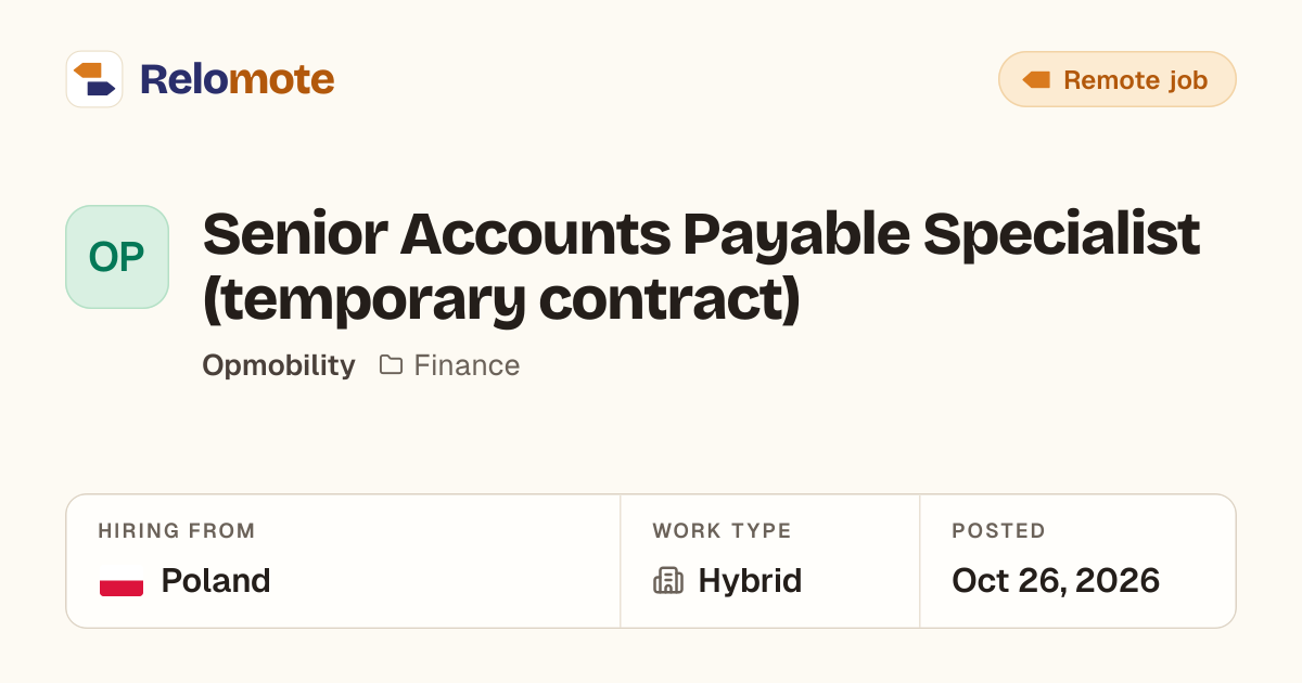 Senior Accounts Payable Specialist (temporary contract) at Opmobility