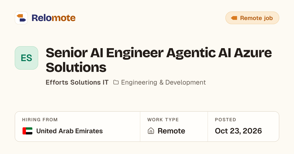 Senior AI Engineer Agentic AI Azure Solutions at Efforts Solutions IT