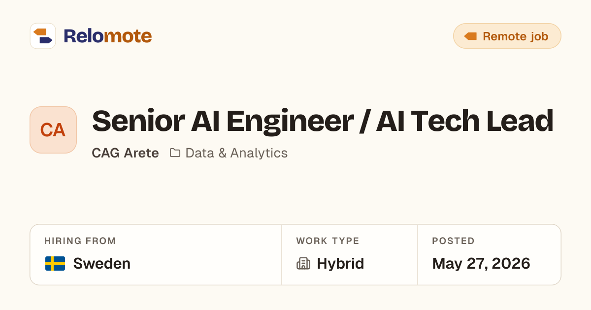Senior AI Engineer / AI Tech Lead at CAG Arete | Relomote
