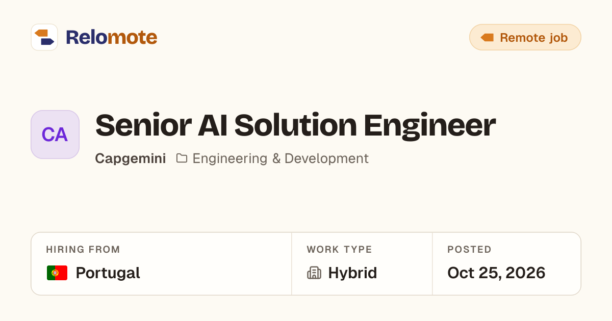 Senior AI Solution Engineer at Capgemini | Relomote