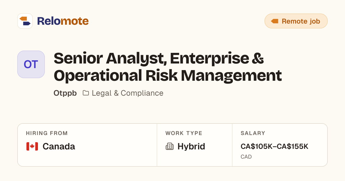 Senior Analyst, Enterprise & Operational Risk Management at Otppb