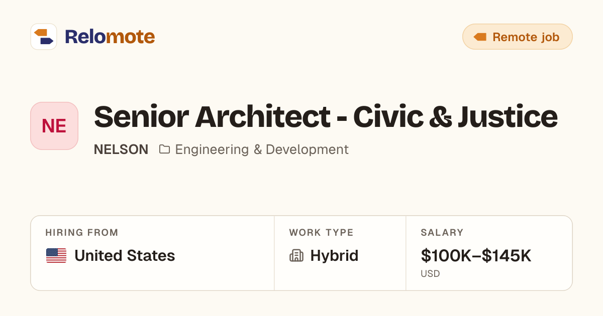 Senior Architect - Civic & Justice at NELSON | Relomote