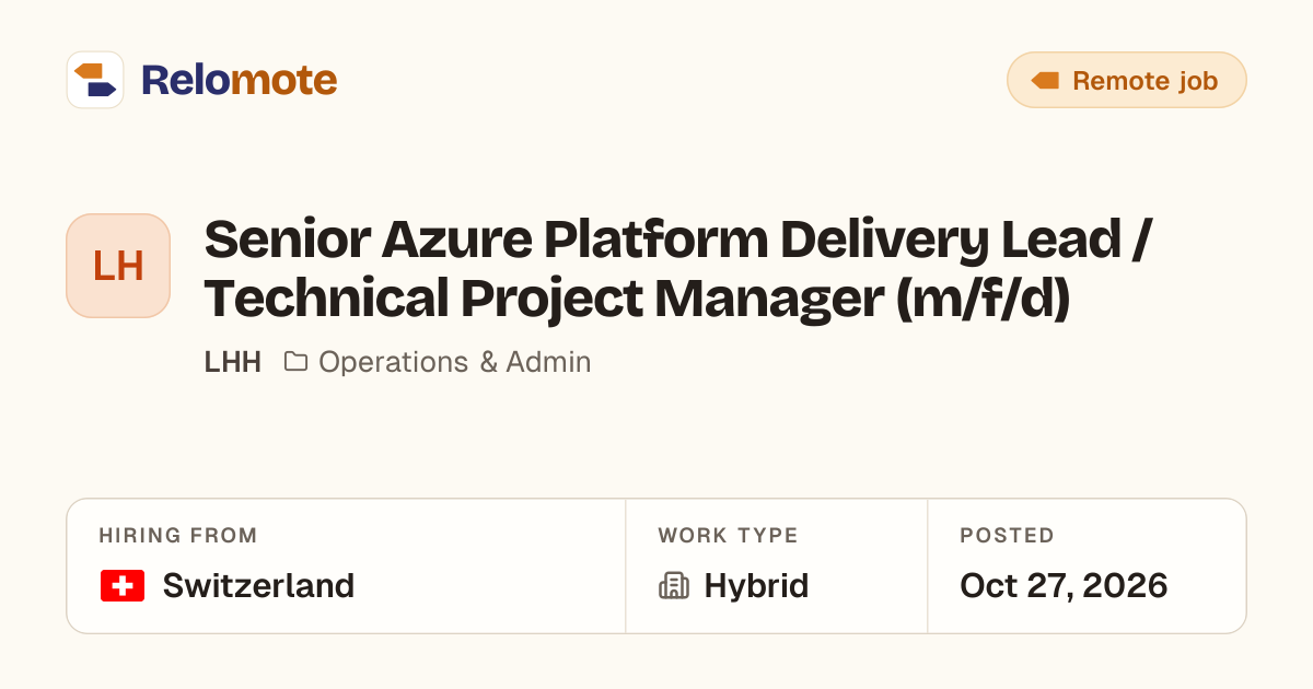 Senior Azure Platform Delivery Lead / Technical Project Manager…