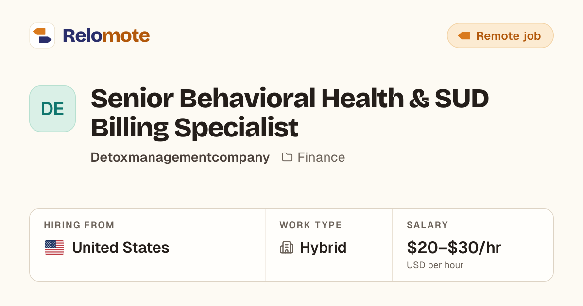 Senior Behavioral Health & SUD Billing Specialist at…