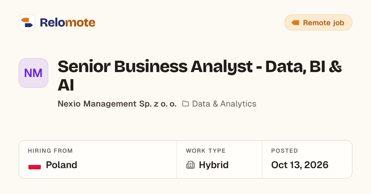 Senior Business Analyst - Data, BI & AI at Nexio Management Sp. z o.…