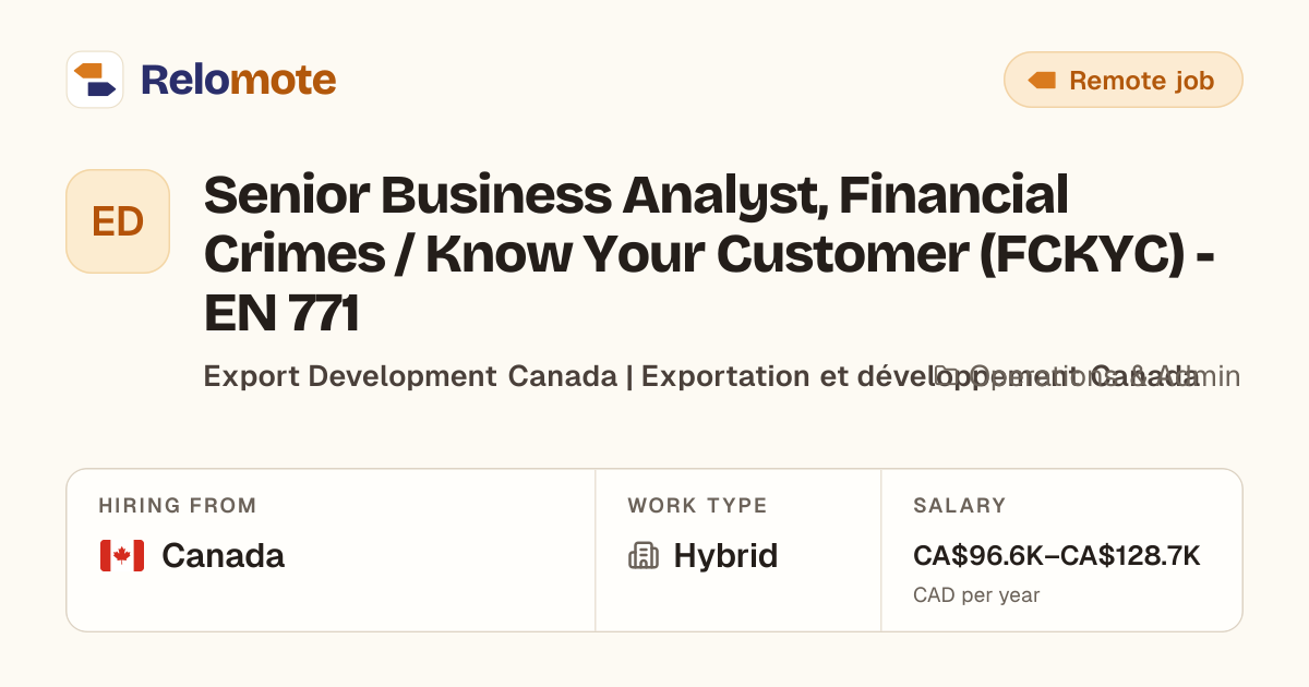 Senior Business Analyst, Financial Crimes / Know Your Customer…