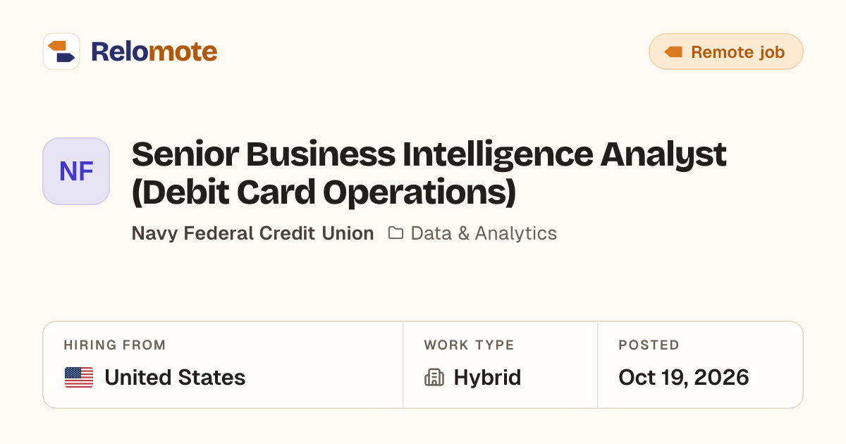 Senior Business Intelligence Analyst (Debit Card Operations) at Navy…