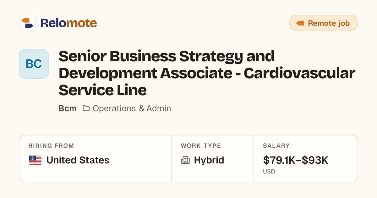 Senior Business Strategy and Development Associate - Cardiovascular…