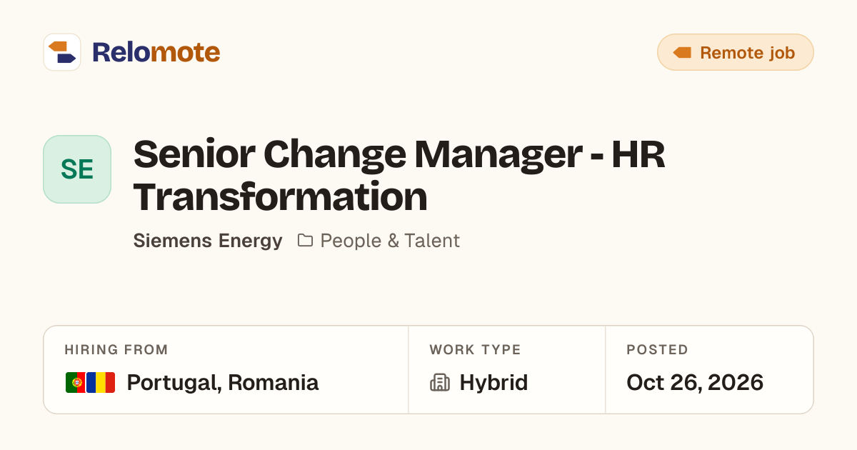 Senior Change Manager - HR Transformation at Siemens Energy | Relomote