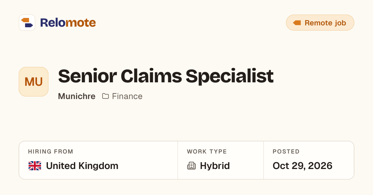 Senior Claims Specialist at Munichre | Relomote