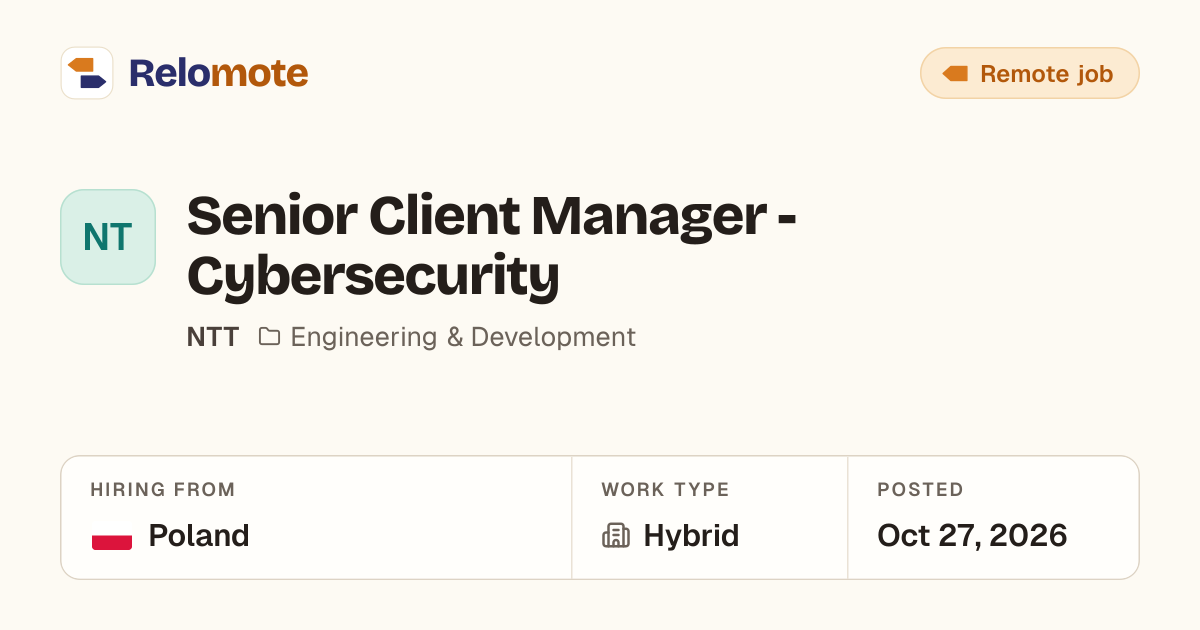 Senior Client Manager - Cybersecurity at NTT | Relomote