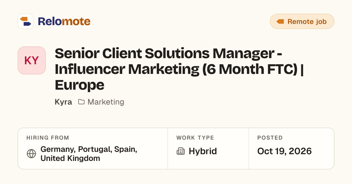 Senior Client Solutions Manager - Influencer Marketing (6 Month FTC)…
