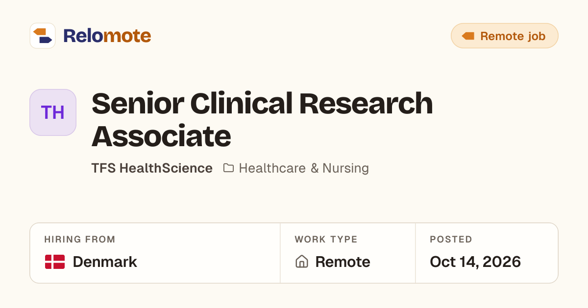 Senior Clinical Research Associate at TFS HealthScience | Relomote