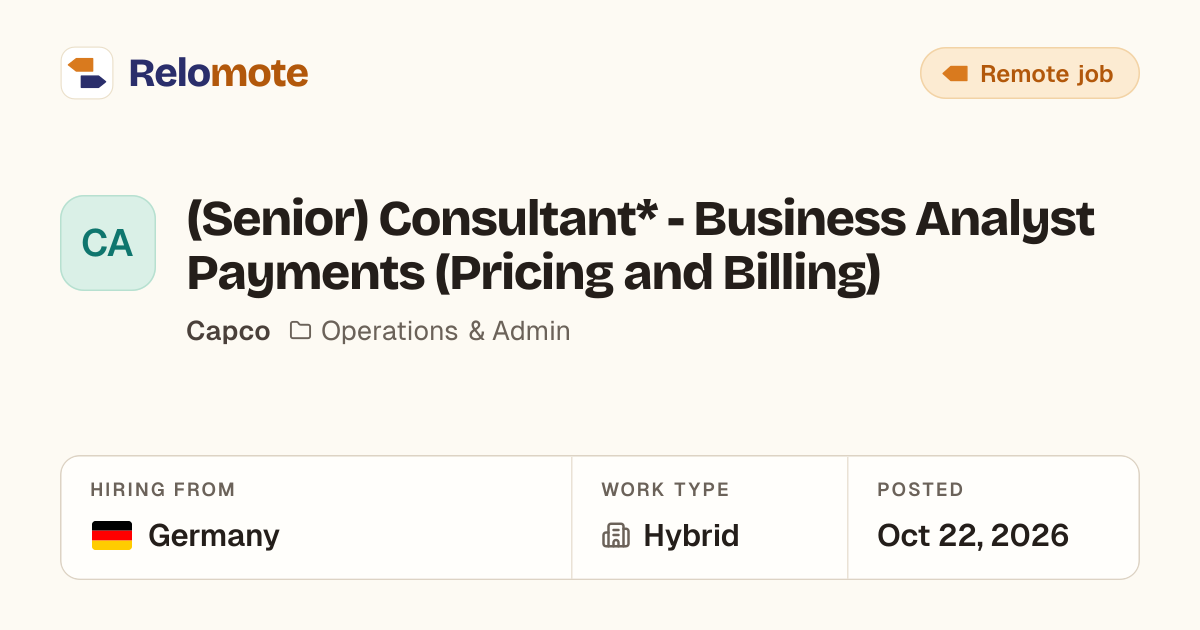 (Senior) Consultant* - Business Analyst Payments (Pricing and…