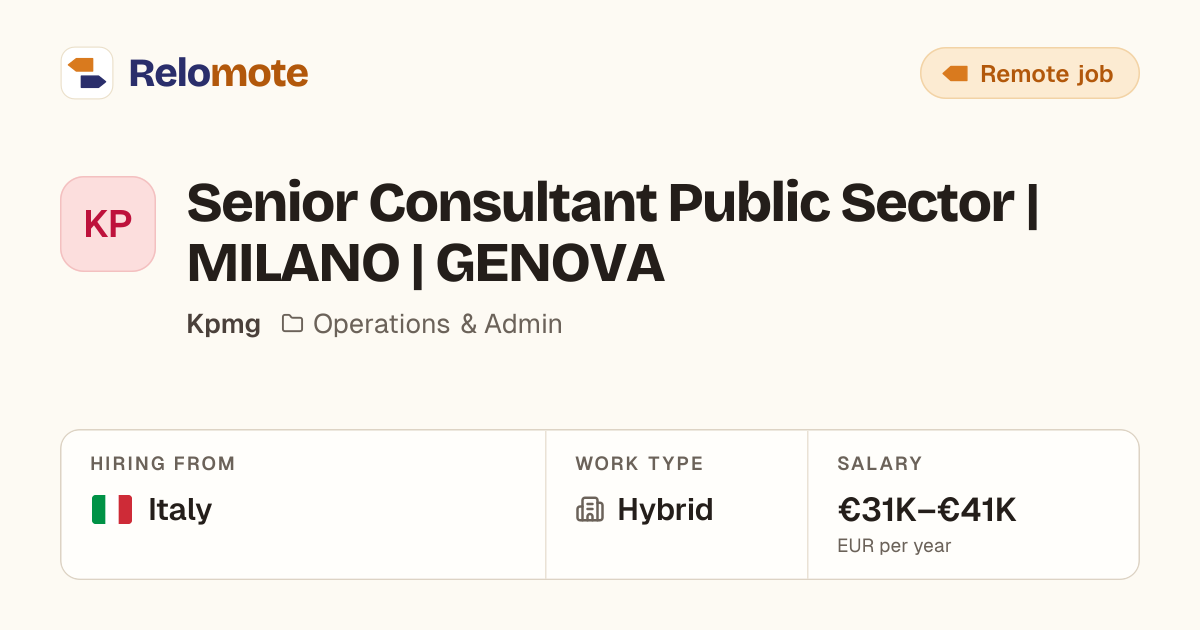 Senior Consultant Public Sector | MILANO at Kpmg | Relomote