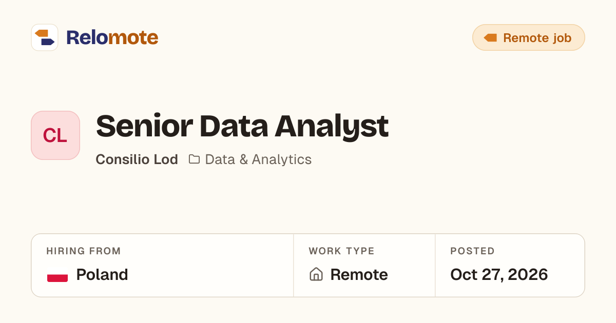 Senior Data Analyst at Consilio Lod | Relomote