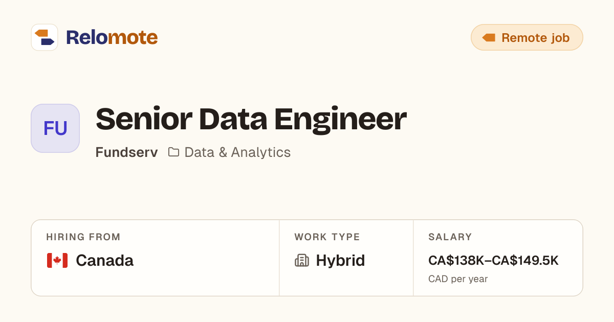 Senior Data Engineer at Fundserv | Relomote