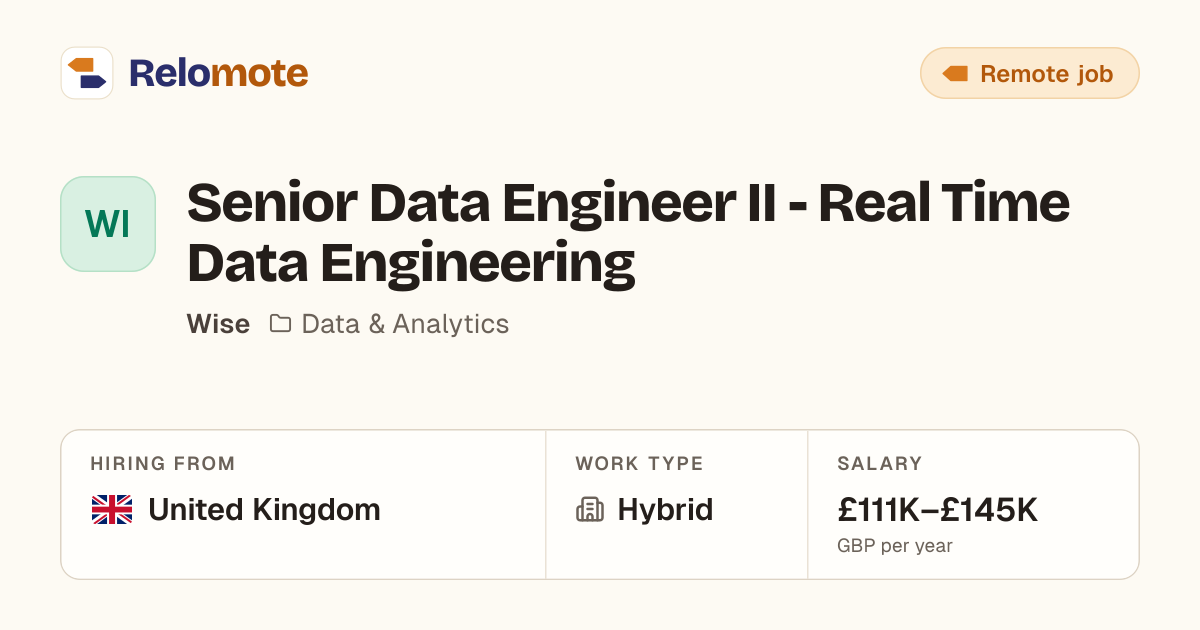 Senior Data Engineer II - Real Time Data Engineering at Wise
