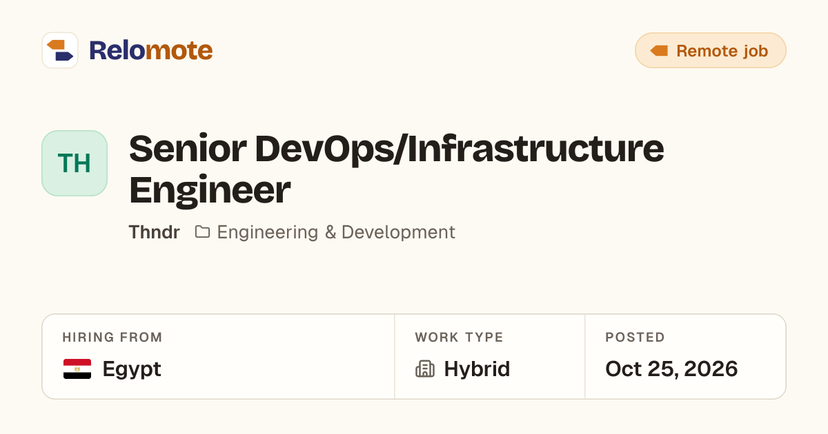 Senior DevOps/Infrastructure Engineer at Thndr | Relomote