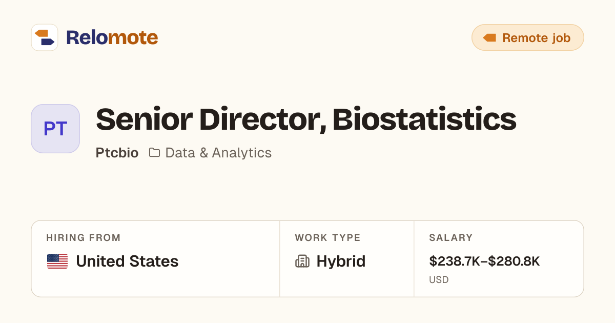 Senior Director, Biostatistics at Ptcbio | Relomote
