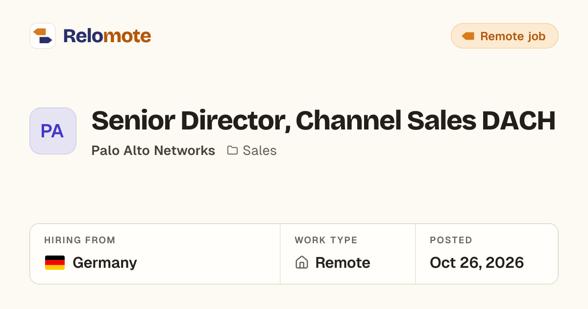 Senior Director, Channel Sales DACH at Palo Alto Networks | Relomote