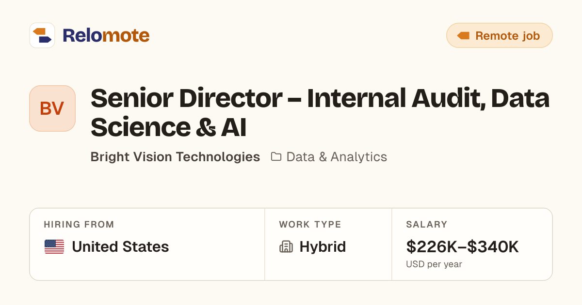 Senior Director – Internal Audit, Data Science & AI at Bright Vision…