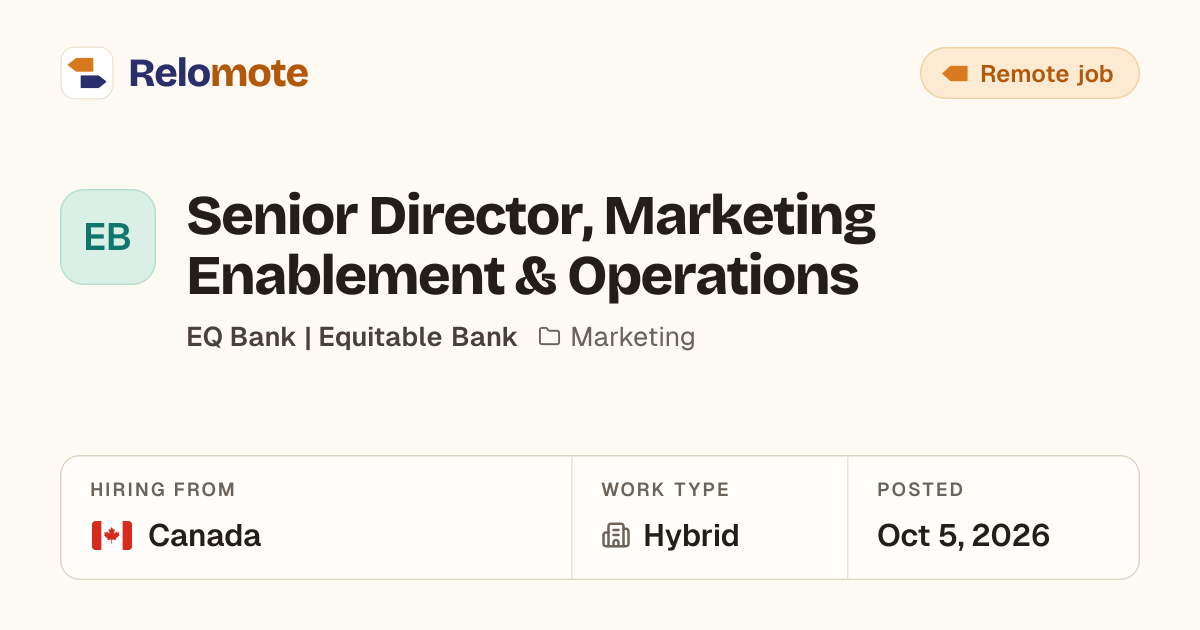 Senior Director, Marketing Enablement & Operations at EQ Bank