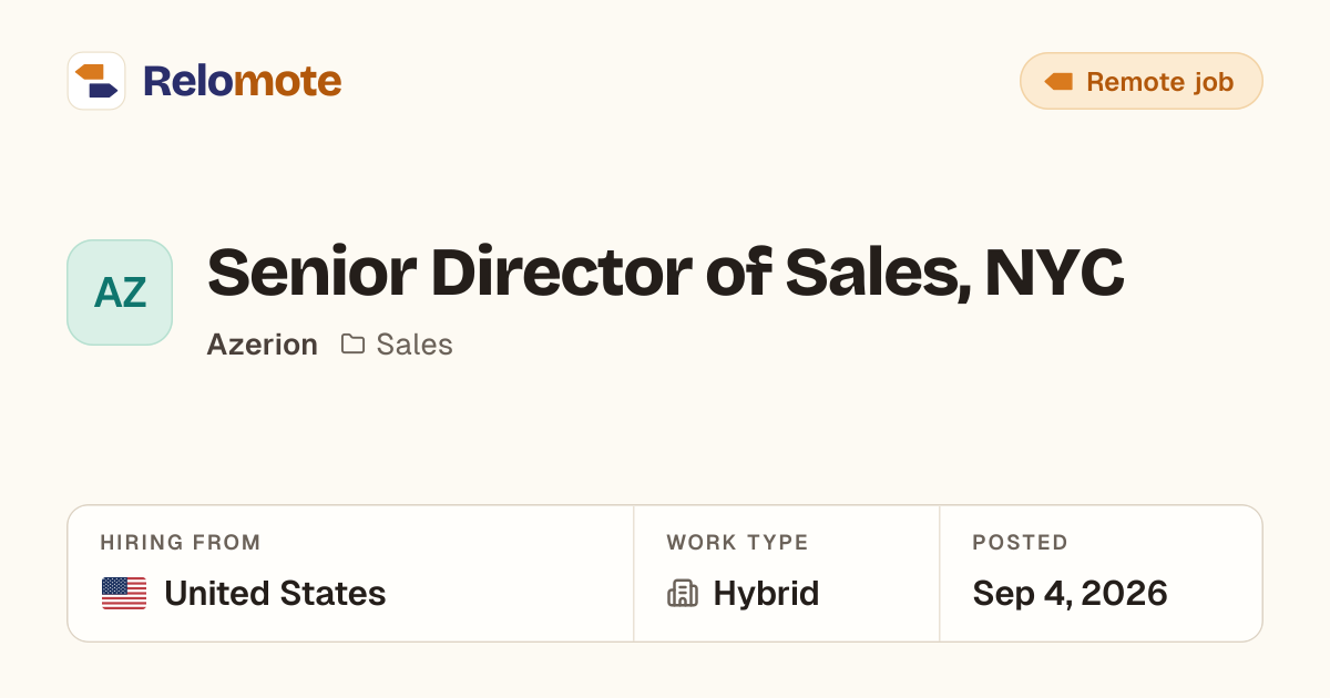 Senior Director of Sales, NYC at Azerion | Relomote