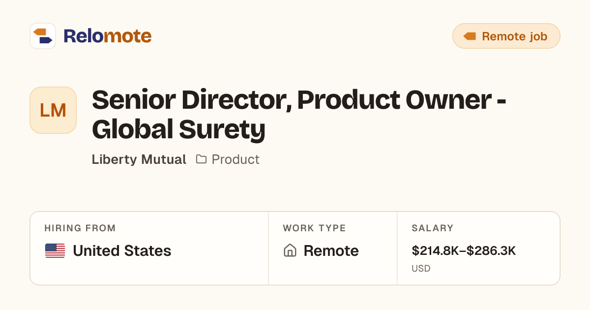 Senior Director, Product Owner - Global Surety at Liberty Mutual