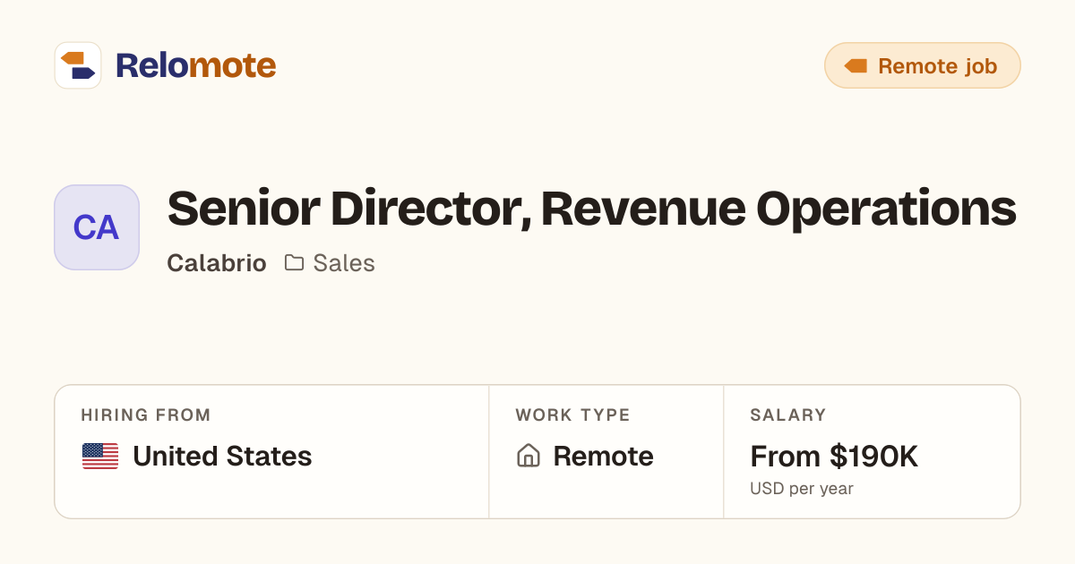 Senior Director, Revenue Operations at Calabrio | Relomote