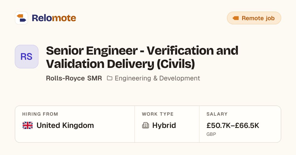 Senior Engineer - Verification and Validation Delivery (Civils) at ...
