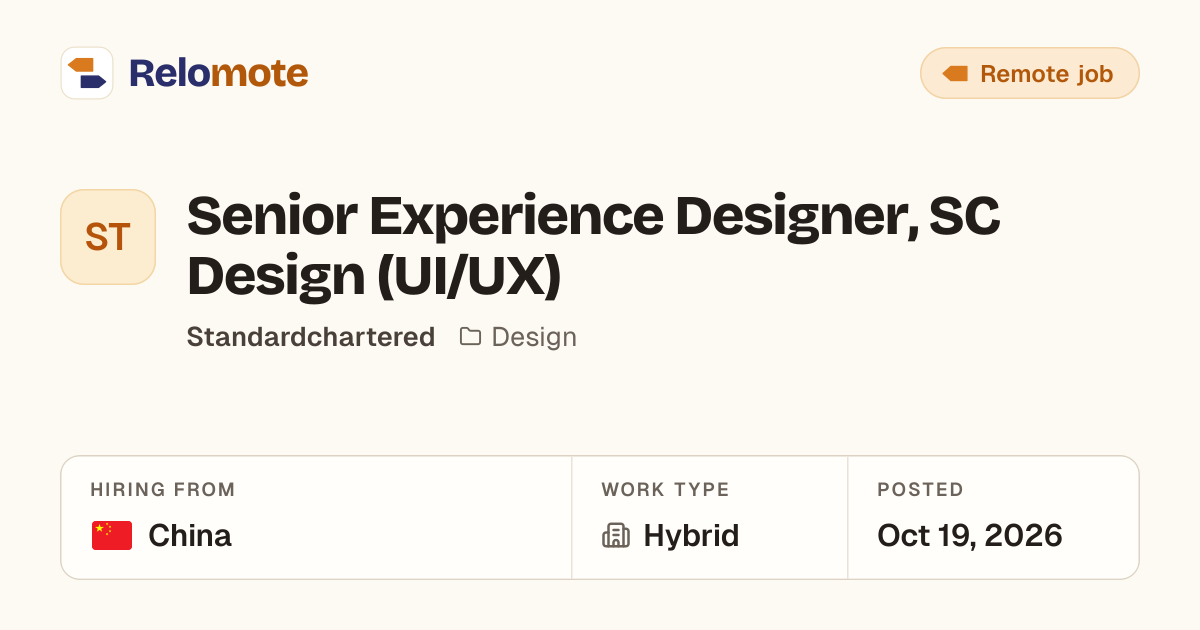 Senior Experience Designer, SC Design (UI/UX) at Standardchartered
