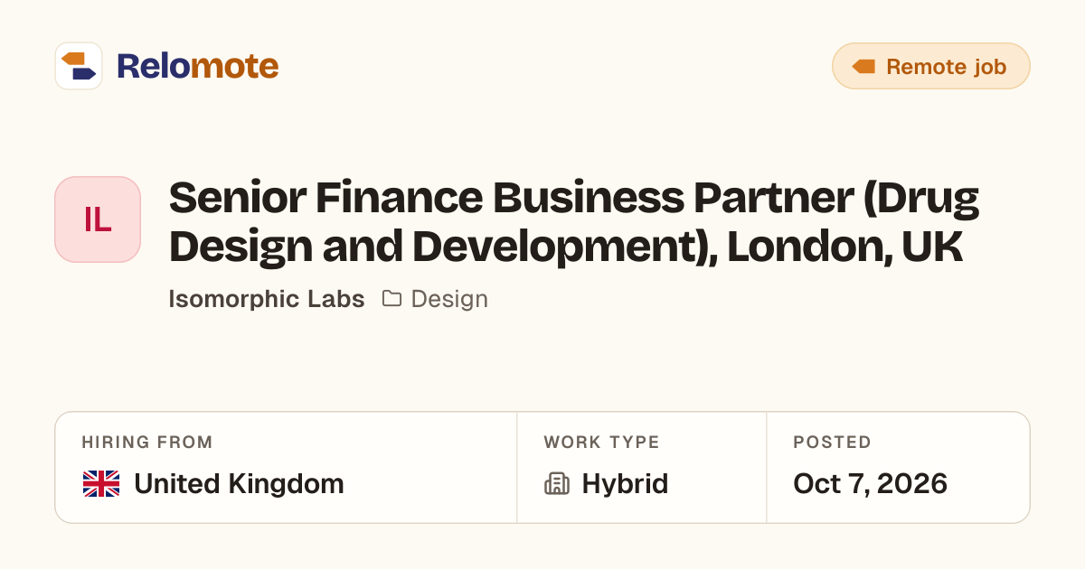 Senior Finance Business Partner (Drug Design and Development),…