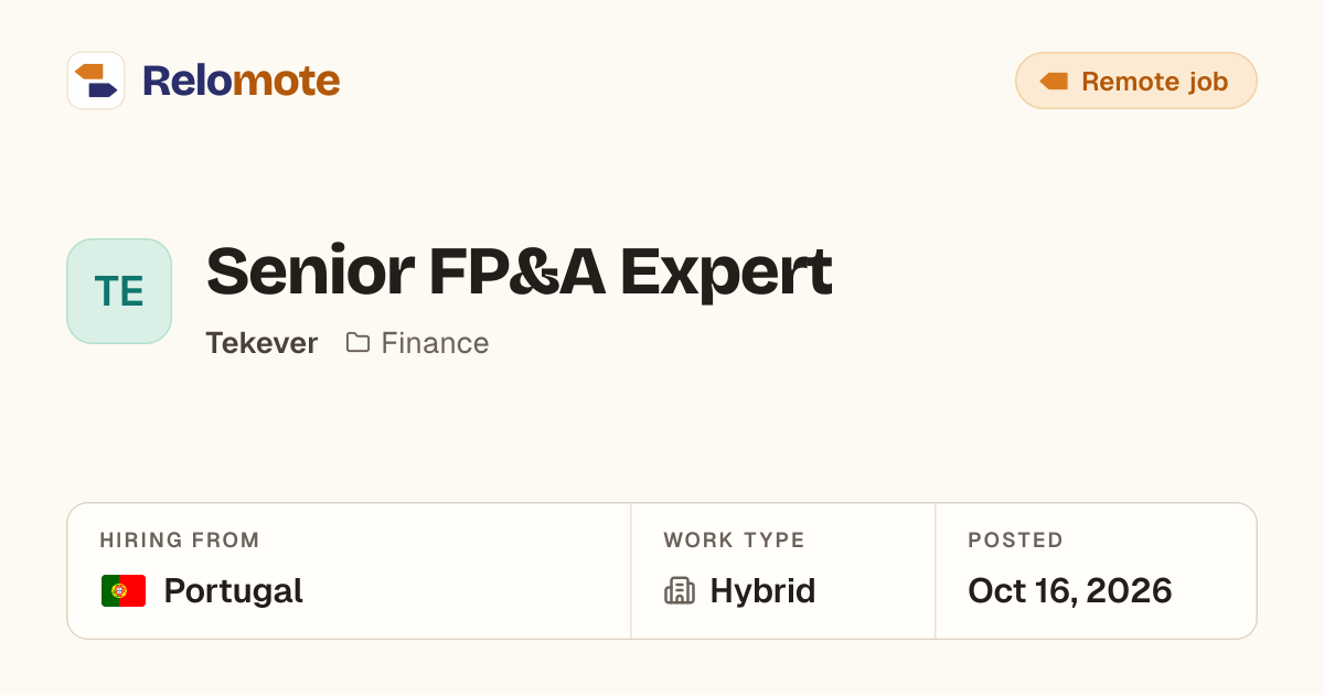 Senior FP&A Expert at Tekever | Relomote