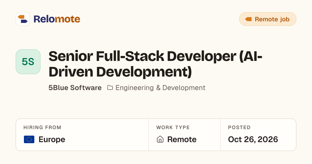 Senior Full-Stack Developer (AI-Driven Development) at 5Blue Software
