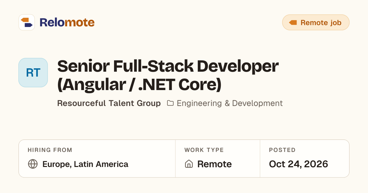 Senior Full-Stack Developer (Angular / .NET Core) at Resourceful…