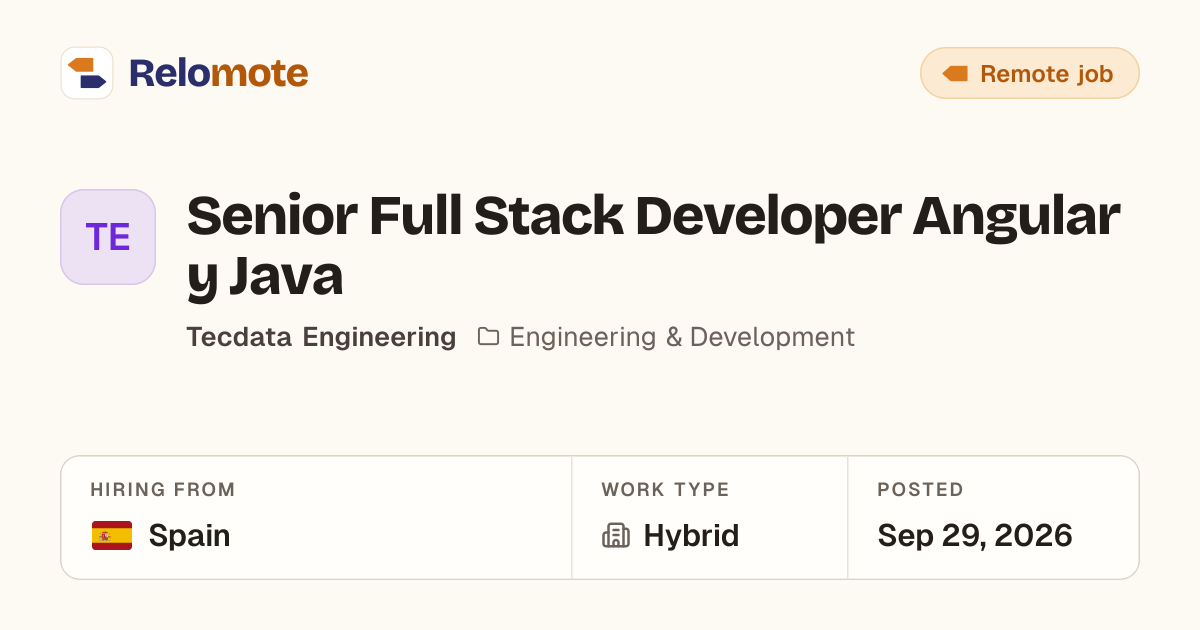 Senior Full Stack Developer Angular y Java at Tecdata Engineering ...