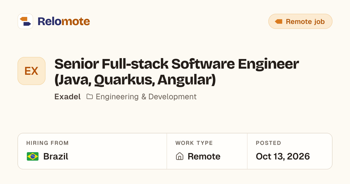 Senior Full-stack Software Engineer (Java, Quarkus, Angular) at Exadel