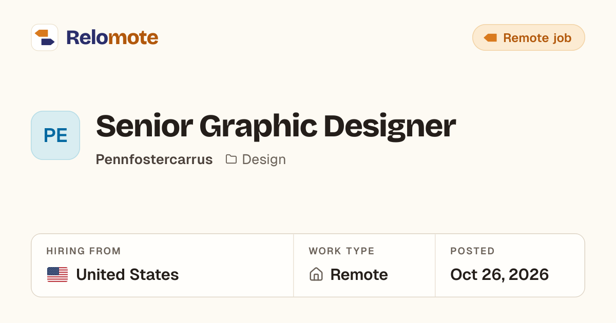 Senior Graphic Designer at Pennfostercarrus | Relomote