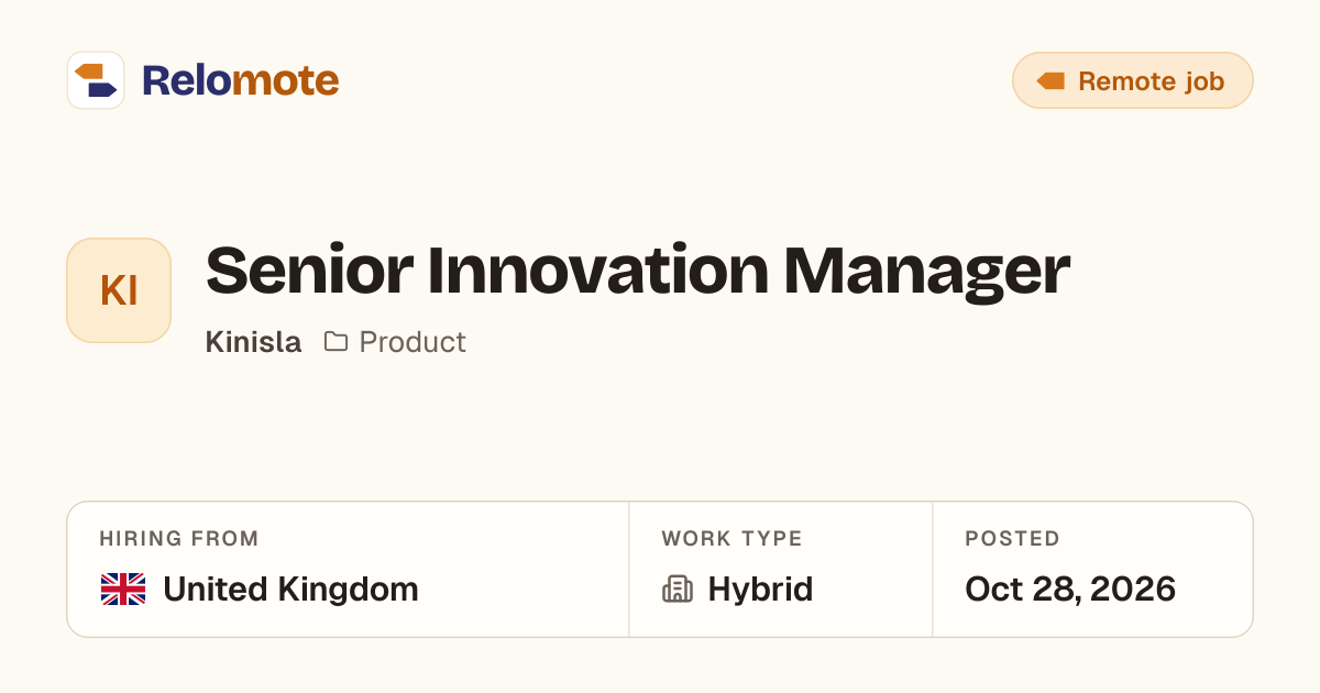 Senior Innovation Manager at Kinisla | Relomote