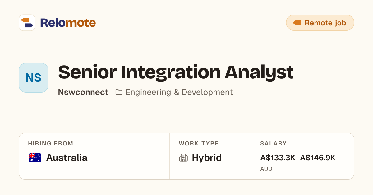 Senior Integration Analyst at Nswconnect | Relomote