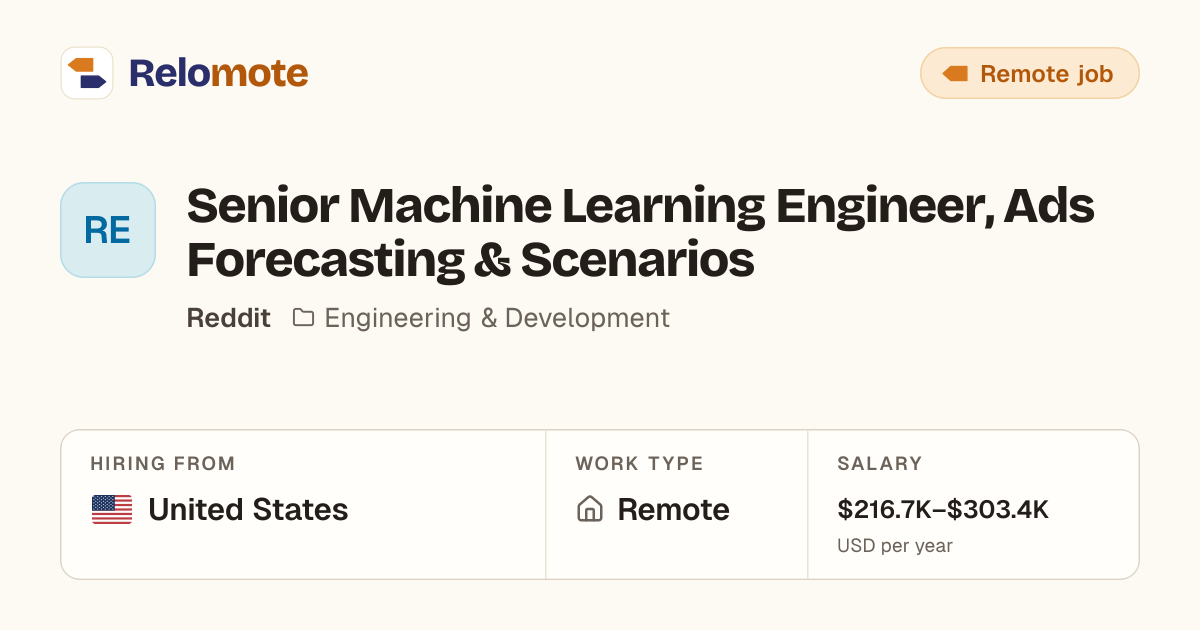 Senior Machine Learning Engineer, Ads Forecasting & Scenarios at…