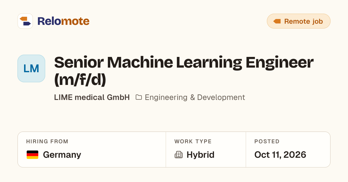 Senior Machine Learning Engineer (m/f/d) at LIME medical GmbH