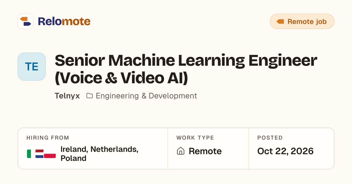 Senior Machine Learning Engineer (Voice & Video AI) at Telnyx