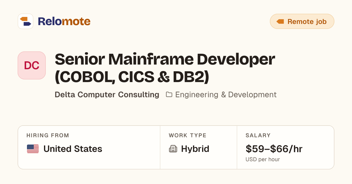 Senior Mainframe Developer (COBOL, CICS & DB2) at Delta Computer…