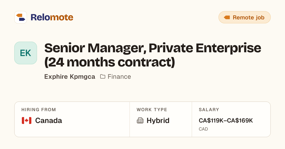 Senior Manager, Private Enterprise (24 months contract) at Exphire…