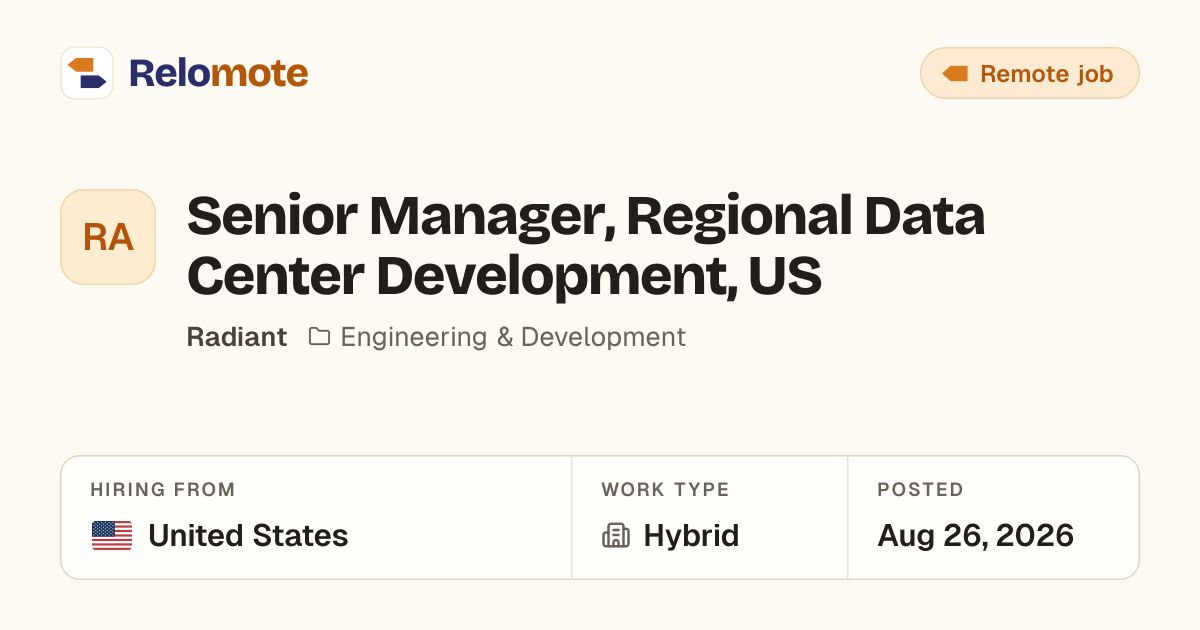 Senior Manager, Regional Data Center Development, US at Radiant