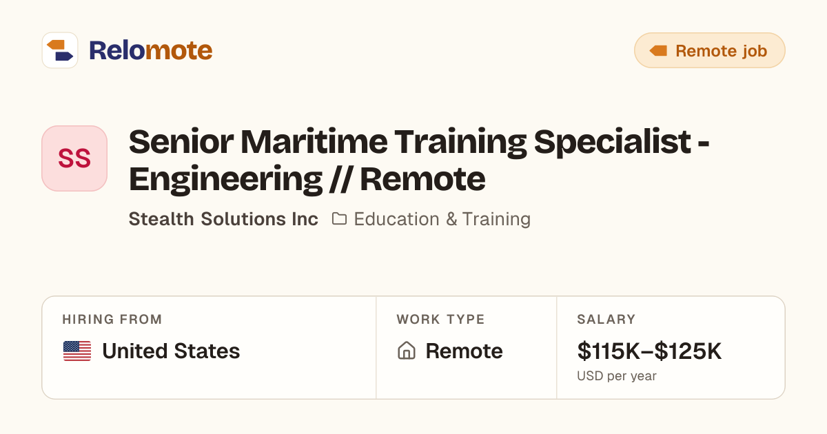Senior Maritime Training Specialist - Engineering - Full Time at…